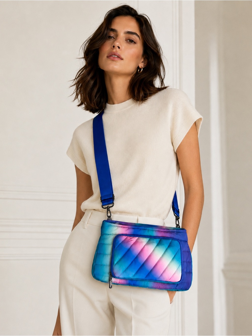 NEW THINK ROYLN  Bank Street XL Crossbody Bag W/Removable Strap Blue Lagoon